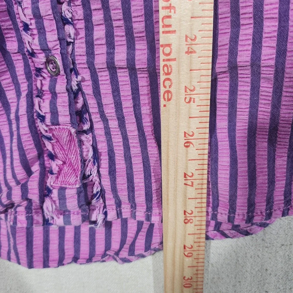 We The Free Free People Purple Striped Ruffle Button Down Boho Top Women Small